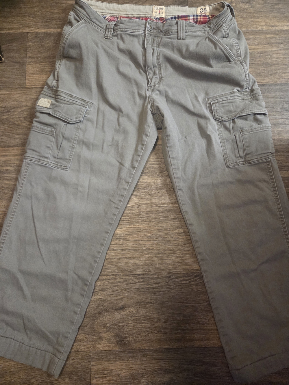 RedHead Men's Flannel Lined Cargo Pants Gray Green Size 36x34 Canvas Workwear